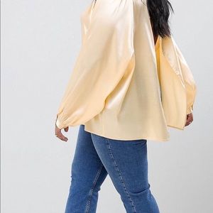 ASOS Satin Long Sleeve High Neck Open Back Blouse